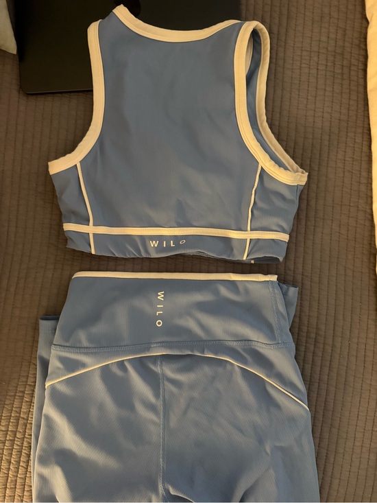 Wilo The Label Tops - WILO Women's Blue Tank Sports Bra - Light Blue with Cream Trim